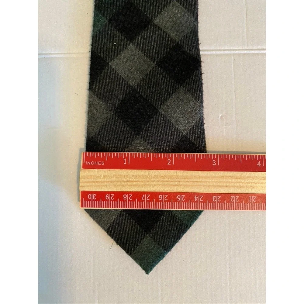 Stacy Adams Slim Necktie Green Grey Black Buffalo Plaid Microfiber Handmade